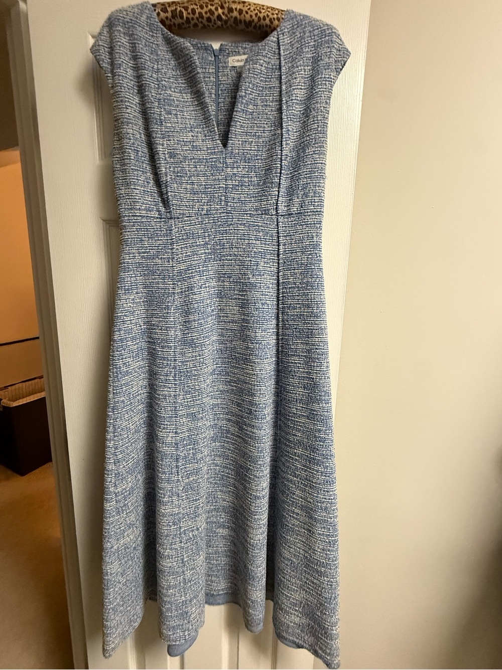 Calvin Klein Pale Blue Textured Midi Dress